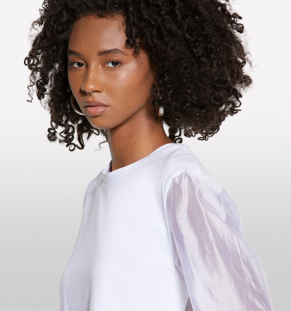 White t-shirt with sheer features - women's short sleeve t-shirts - White | Sisley image number 4